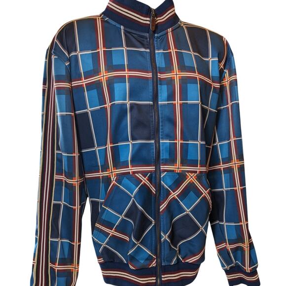 Stacy Adams Jacket Men XXL Blue Plaid Lightweight Track Full Zip Streetwear Bold - Picture 1 of 16
